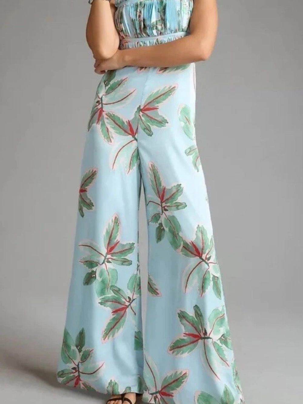 NWT Anthropologie Hutch Ruched Jumpsuit Size 4P Tropical Beach Boho Wide Leg - Picture 2 of 11